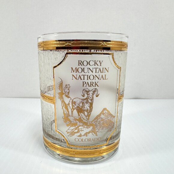 Culver Rocky Mountain National Park Colorado Low Ball Glass Gold Deer Ram - Picture 3 of 5
